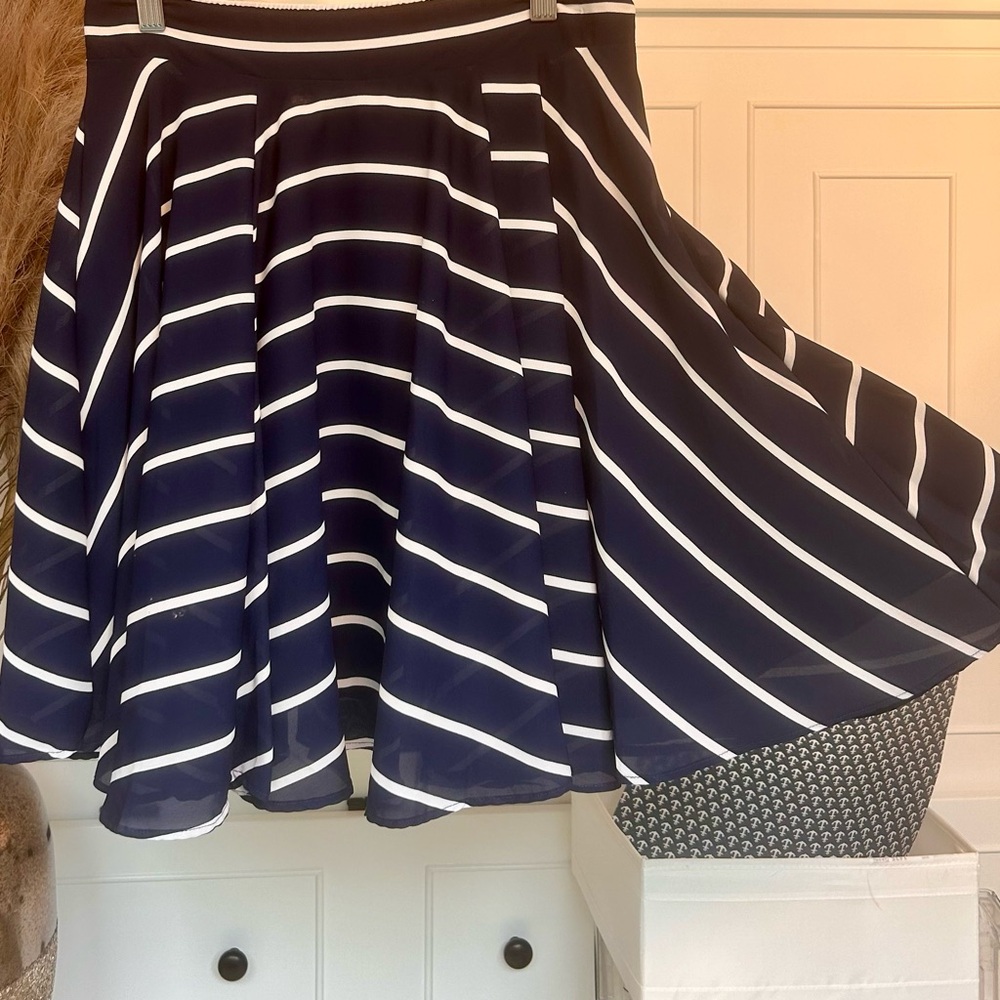 Maison Jules Striped Navy White Chiffon Circle Skirt M